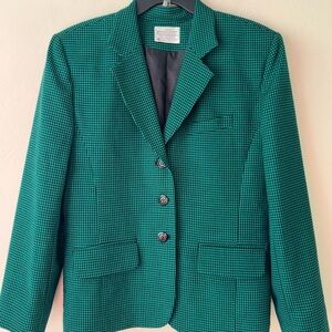 Vintage Miss Pendleton Green Black Houndstooth Virgin Wool Blazer